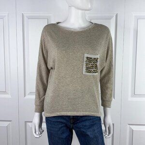 SO NICE small tan sweater with pocket stud